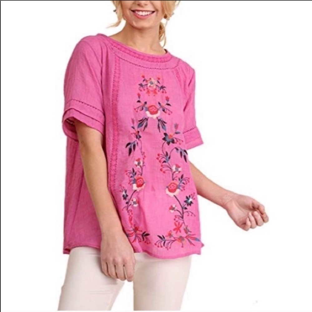 Pink Embroidered Women's Top